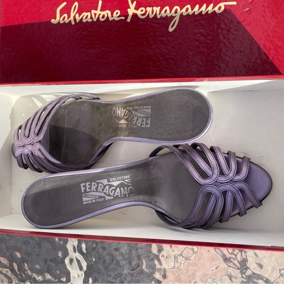Salvatore Ferragamo Metallic Purple Leather Heels Size 8B - Picture 7 of 16